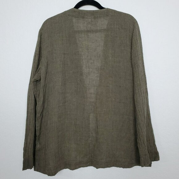 J. Jill Womens Cardigan Size L Tie Front Linen Pleat Sleeve Green Coverup Beachy - Picture 7 of 10